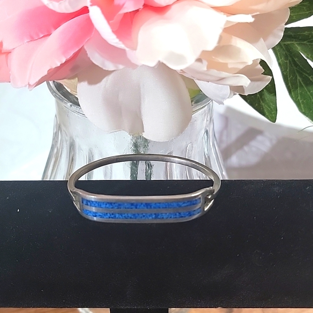Taxco Mexico Turquoise Inlay Hinge Bangle Bracelet